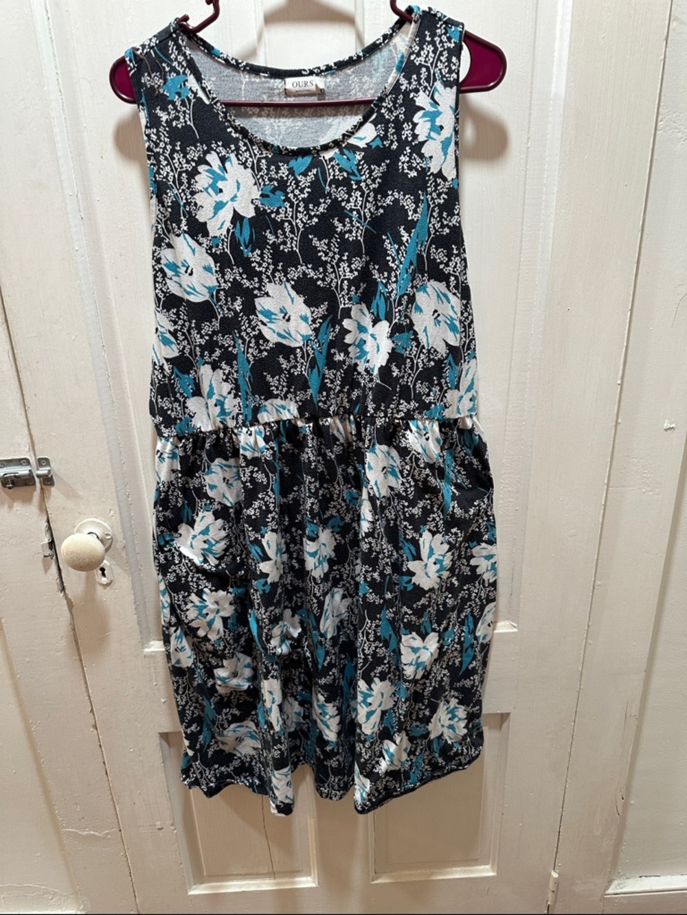 OURS Black Floral Mini Dress with Teal Accents
